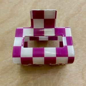 Fuchsia Purple & White Checkered Hair Claw Clip